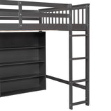 Bekeknlny Full Size Gray Loft Bed with 8 Open Shelves and Built-in Ladder Bekeknlny