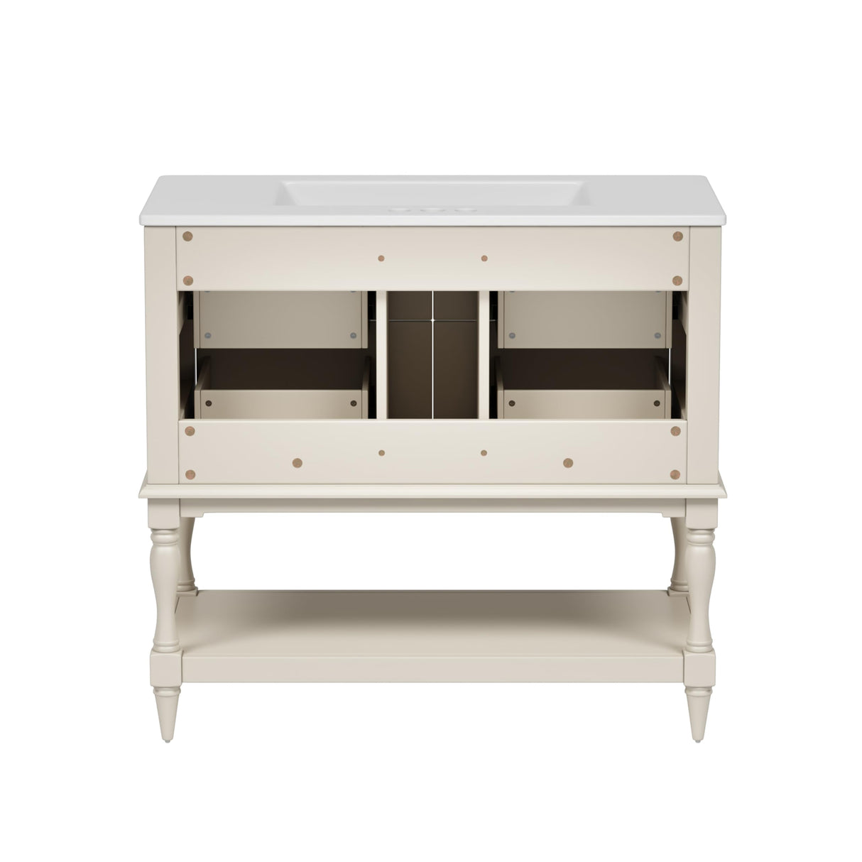 Merax Country 36" Bathroom Vanity with Sink, Farmhouse Bathroom Vanity Storage Cabinet with 4 Drawers and Open Shelf, Solid Wood Frame Bath Storage Vanity Merax