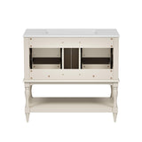 Merax Country 36" Bathroom Vanity with Sink, Farmhouse Bathroom Vanity Storage Cabinet with 4 Drawers and Open Shelf, Solid Wood Frame Bath Storage Vanity Merax