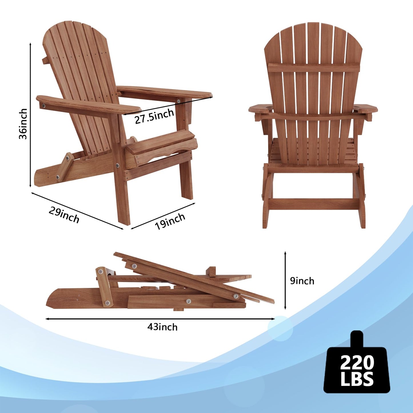 Solid Wood Adirondack Chairs Set of 2, Weather Resistant Lounge Patio Chair for Fire Pit, Garden, Lawn, Backyard, Deck, Campfire (Brown-Set of 2)