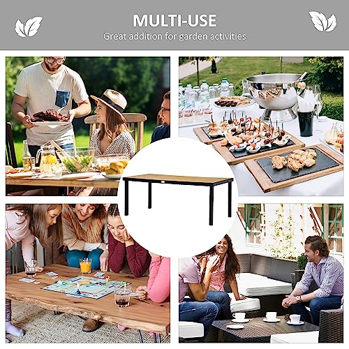 Outsunny 75" x 35" Outdoor Dining Table for 8 People, Rectangular Aluminum Frame Garden Table with All-Weather Faux Wood Top for Garden, Lawn, Patio, Tan - WoodArtSupply