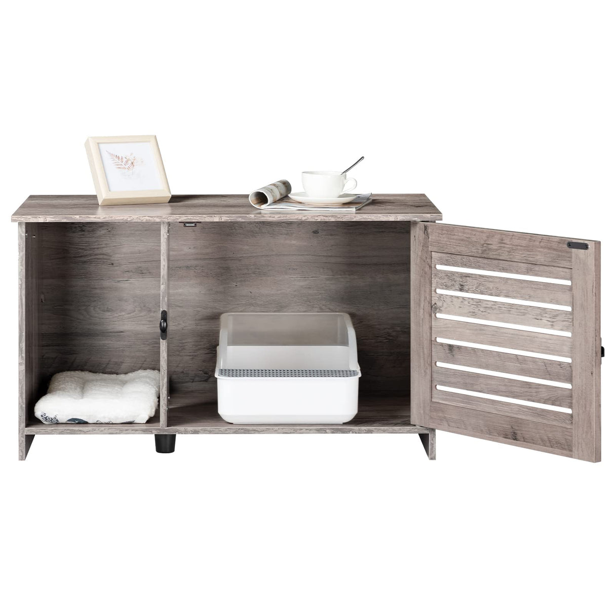 HOOBRO Cat Litter Box Enclosure, Hidden Cat Litter Box Furniture with Louvered Door, Spacious Hidden Cat Washroom with Divider, Cat Furniture Cabinet, 31.5" L x 17.7" W x 18.1" H, Greige BG07MW01 HOOBRO