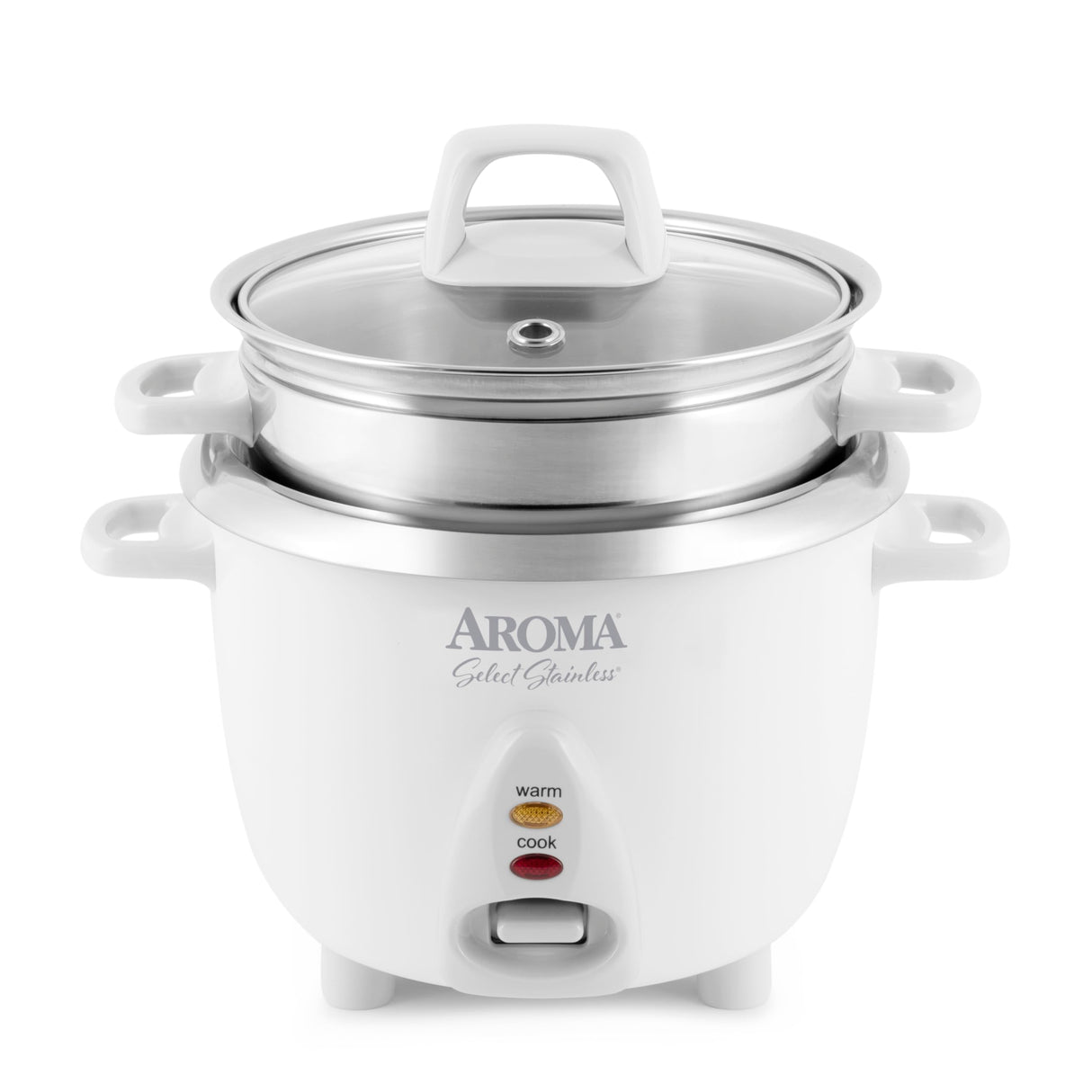 Aroma Housewares 6-Cup (Cooked yield ) / 1.2Qt. Select Stainless Pot-Style Rice Cooker, & Food Steamer, One-Touch Operation, White AROMA