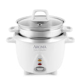 Aroma Housewares 6-Cup (Cooked yield ) / 1.2Qt. Select Stainless Pot-Style Rice Cooker, & Food Steamer, One-Touch Operation, White AROMA