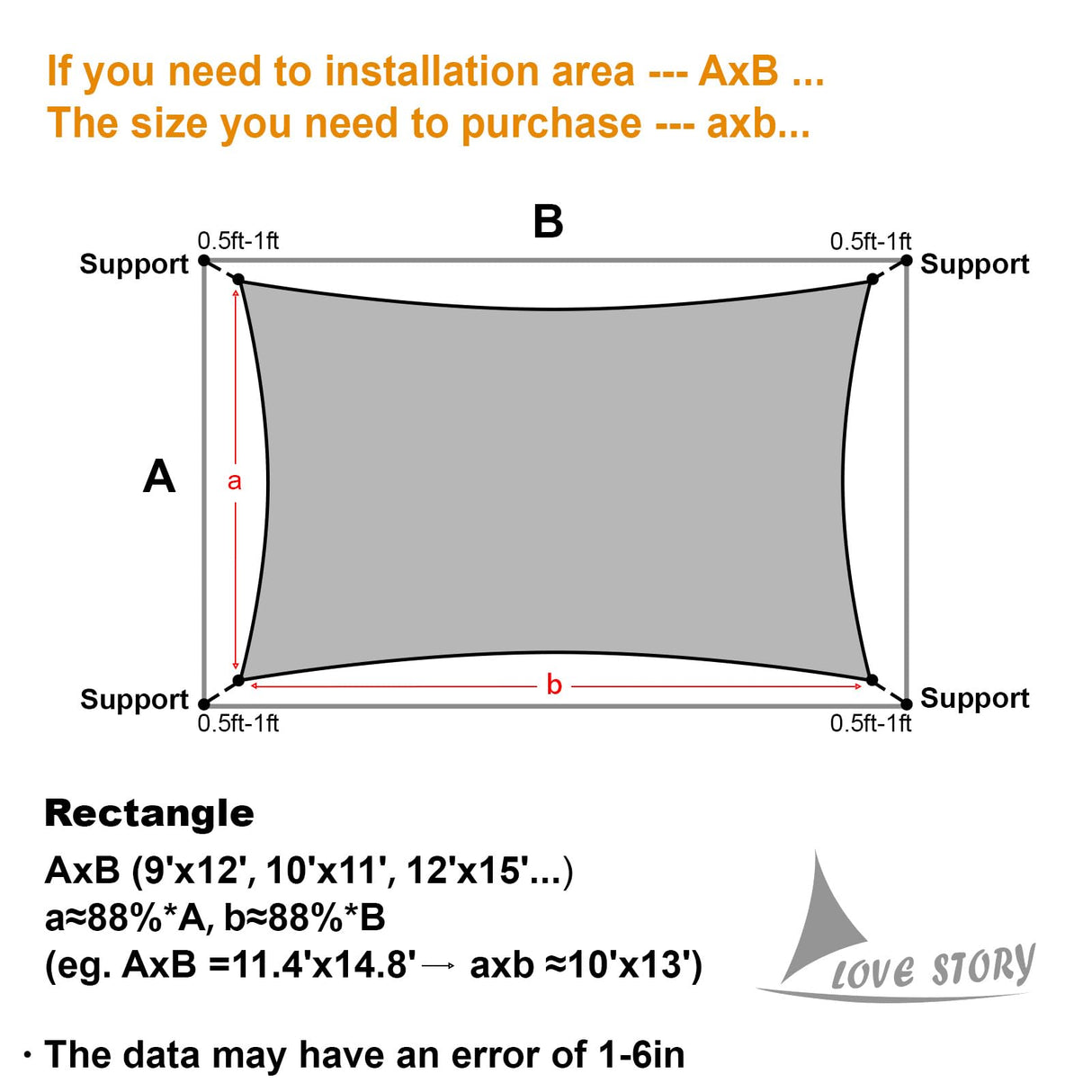 LOVE STORY 14' x 18' Sun Shade Sails UV Block Canopy Sail Shade for Patio Backyard, Turquoise Blue LOVE STORY