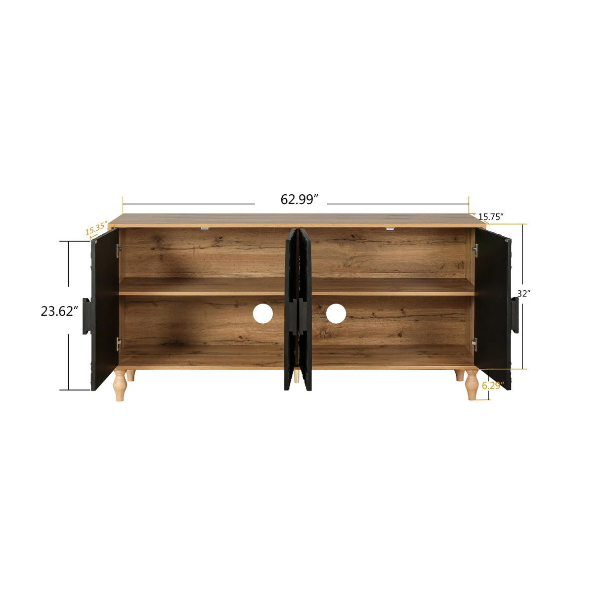 WILSHINE Sideboard Buffet Credenzas for Living Room, 63" Black Entryway Table with Storage Accent Cabinet, Carved Flowers Doors & Wire Holes WILSHINE