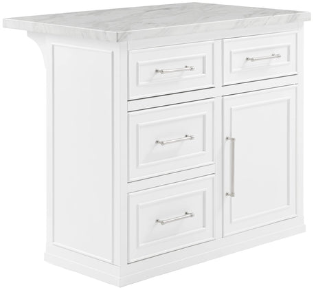 Crosley Furniture Cutler Faux Marble Top Kitchen Island with Storage, Breakfast Bar, Microwave Stand, White Crosley Furniture