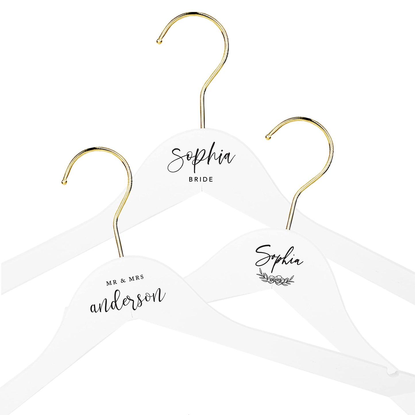 Andaz Press Personalized Bridal Hangers, Premium White Wooden Hangers for Wedding Dress, Bridesmaid Dresses, Bridal Party, Custom Name Wedding Gift, - WoodArtSupply