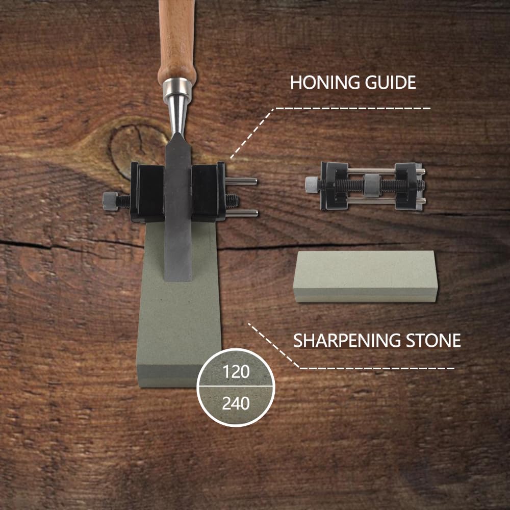 HODYANN 8 Pieces Wood Chisel Tool Sets, 11.4in Woodworking Carving Chisel Kit with Honing Guide, Sharpening Stone and Wooden Case HODYANN