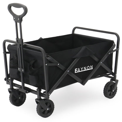 EAYNON Collapsible Folding Wagon Cart, Beach Wagon Cart, Heavy Duty with Universal Wheels & Adjustable Handle, with 200lbs Weight,for Camping, Shopping, Sports, Garden and Beach,Black