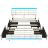 ADORNEVE Full Size LED Bed Frame with 4 Storage Drawers, Pu Leather Upholstered Platform Bed Full with Charging Station & LED Lights, Square Stitched Button Tufted Design, No Box Spring Needed, White ADORNEVE