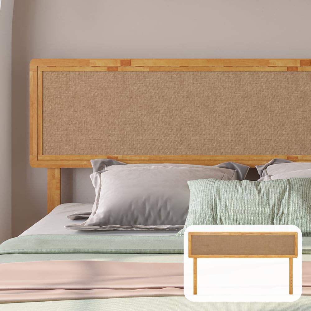 Nipe Boho King Headboard - Solid Wood with Burlap Pattern, Easy Wall or Bed Frame Assembly - WoodArtSupply