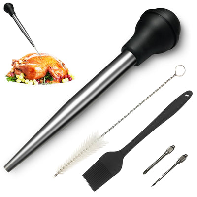 Auzeuner Turkey Baster for Cooking, Turkey Baster Large, Stainless Steel Turkey Baster Syringe, with 2 Marinade Injector Needles and Brush for Cooking, Black