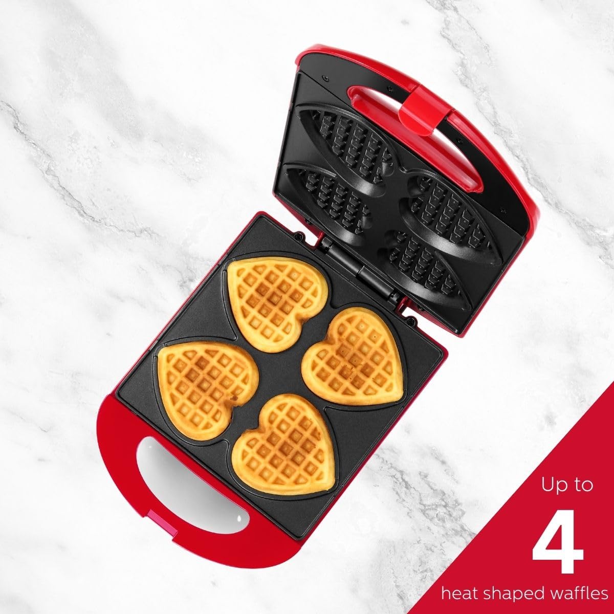 Holstein Housewares - Non-Stick Heart Waffle Maker, Red - Makes 4 Heart-Shaped Waffles in Minutes Holstein Housewares