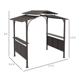 Outsunny 8'x5' BBQ Grill Gazebo with 2 Side Shelves, Outdoor Double Tiered Interlaced Polycarbonate Roof with Steel Frame, Brown Outsunny