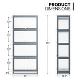 MoNiBloom 4-Tier Display Cabinet with Acrylic Doors - 55” Transparent Bamboo Display Case for Figures and Curio Collection, Floor Standing - Grey MoNiBloom