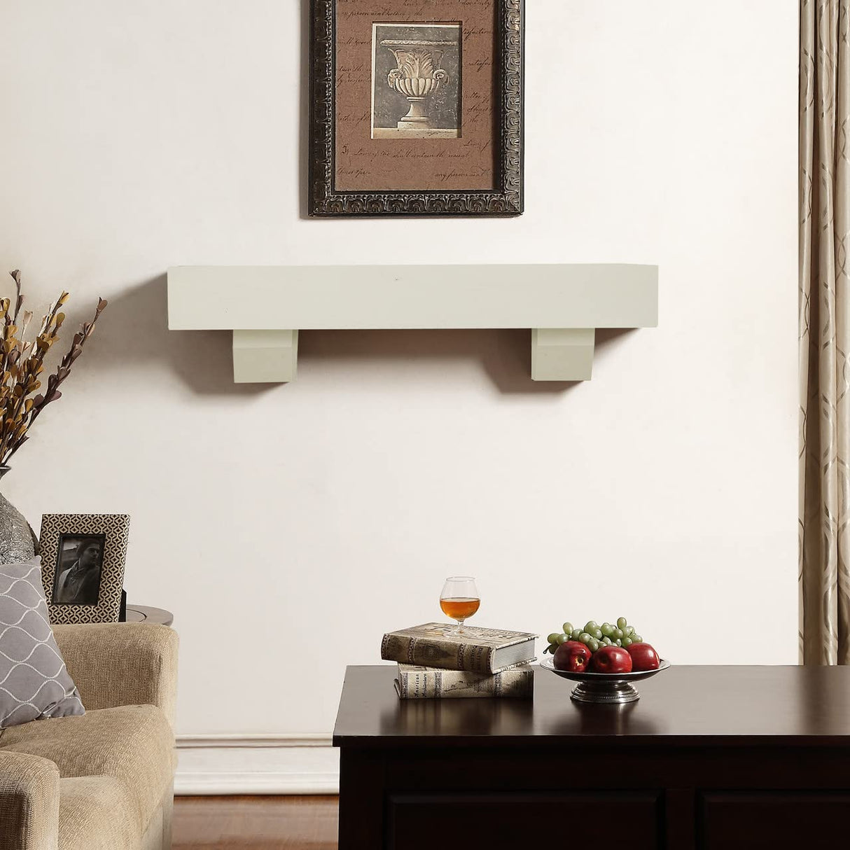 Duluth Forge 48-Inch Solid Acacia Wood Fireplace Shelf Mantel with Corbels, Antique White Finish, Perfect for Gas and Wood Fireplaces Duluth Forge
