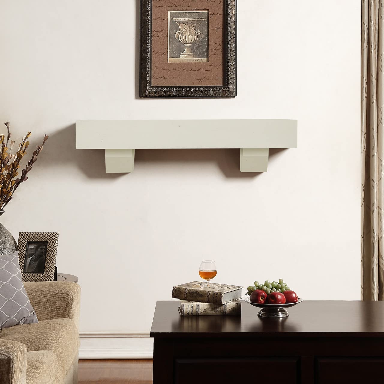 Duluth Forge 48-Inch Solid Acacia Wood Fireplace Shelf Mantel with Corbels, Antique White Finish, Perfect for Gas and Wood Fireplaces