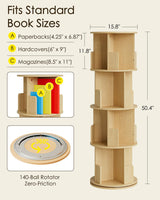 Masupu Rotating Bookshelf, Tall 4 Tier Rotating Spinning Bookshelf Tower, 360 Spinning Floor Standing Bookcase Storage Rack, Conner Rotating Book Shelf for Kids Rooms, Bedroom, Living Room Masupu