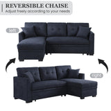 Yafylly L-Shaped Sofa with Storage and Pull-Out Bed, Convertible Futon Chaise Lounge with Ports, Recliner for Living Room, Bedroom, Apartment, Office, Dark Blue Yafylly