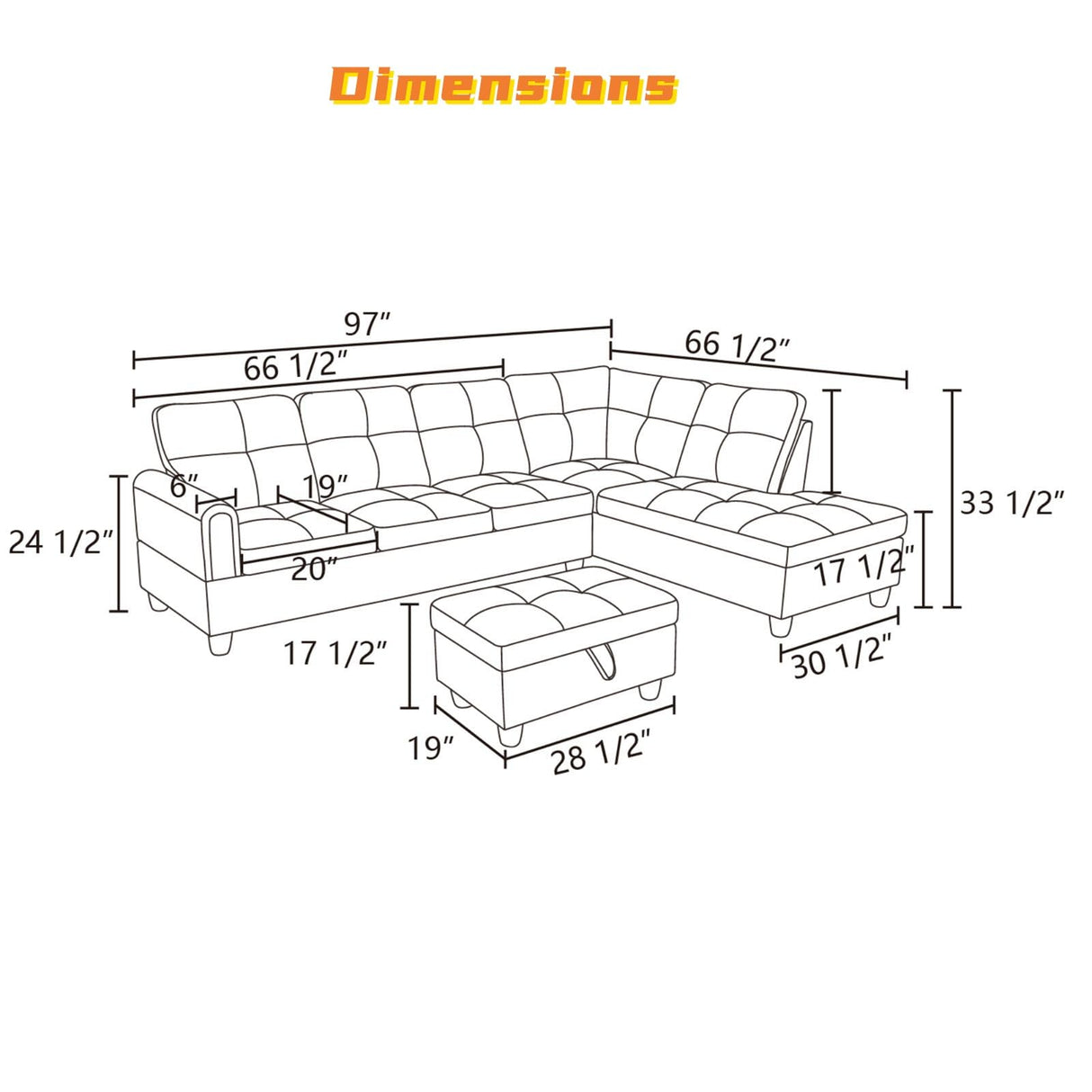 FONTOI L Shaped Sectional Couch with Otttoman, 97" Sectional Sofa for Living Room Flannel Modular Couches with Cup Holders for Bedroom, Apartments, Grey FONTOI