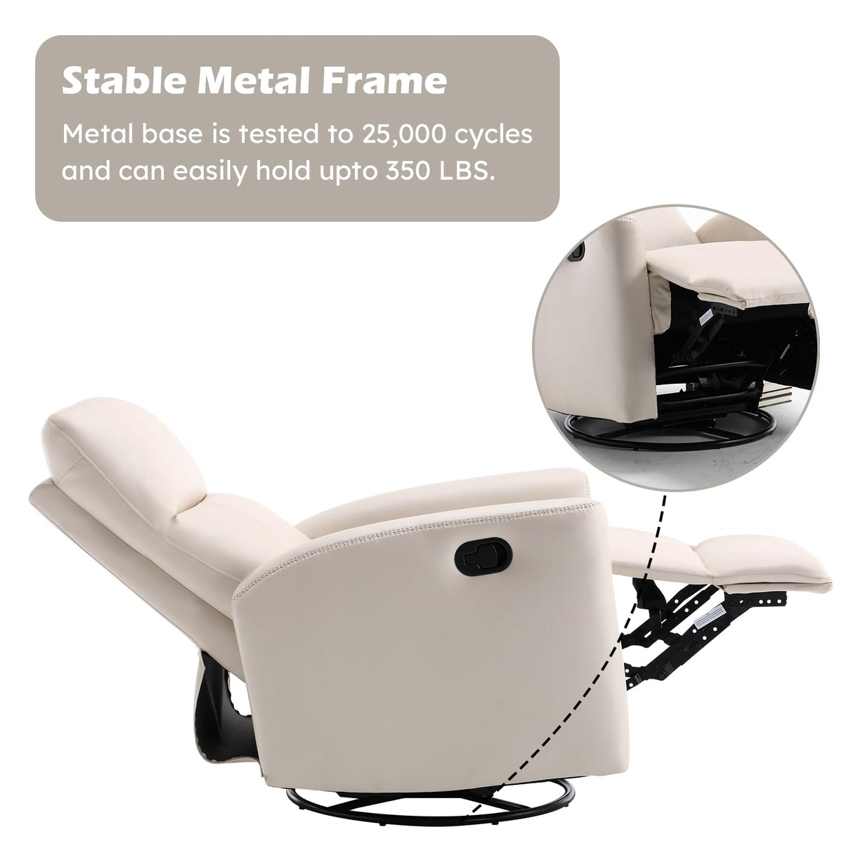 ANJ Manual Swivel Rocker Recliner, Glider Recliners with Padded Armrest and Backrest, Soft Leather Nursery Rocking Recliner Chair Reclining Sofa for Living Room ANJ