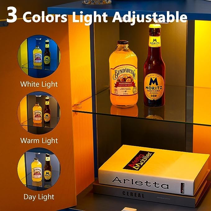 Cubehom Beside Tables LED Nightstands Modern End Tables with Glasses Shelves for Living Room Bedroom Cubehom