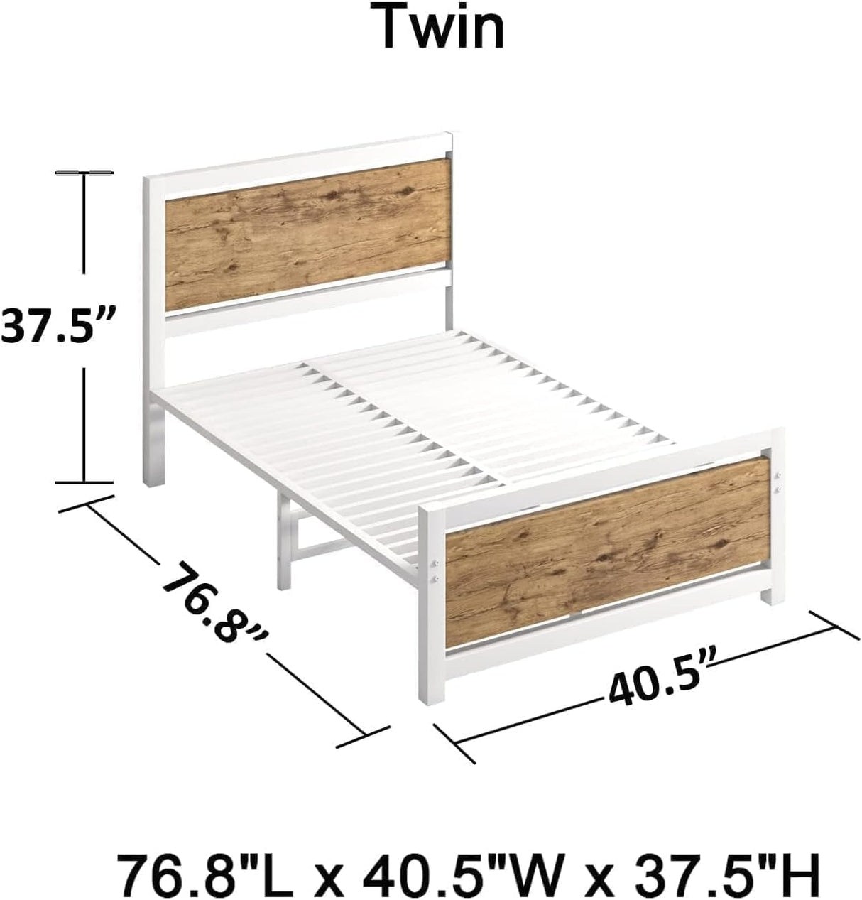 Catrimown Twin Bed Frames, Twin Platform Bed Frame with Headboard, Wooden Steel Slat Support, Heavy Duty Metal Bed Frame, Under Bed Storage, No Box Spring Needed, Noise-Free, Esay Assembly, White Catrimown