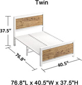 Catrimown Twin Bed Frames, Twin Platform Bed Frame with Headboard, Wooden Steel Slat Support, Heavy Duty Metal Bed Frame, Under Bed Storage, No Box Spring Needed, Noise-Free, Esay Assembly, White Catrimown