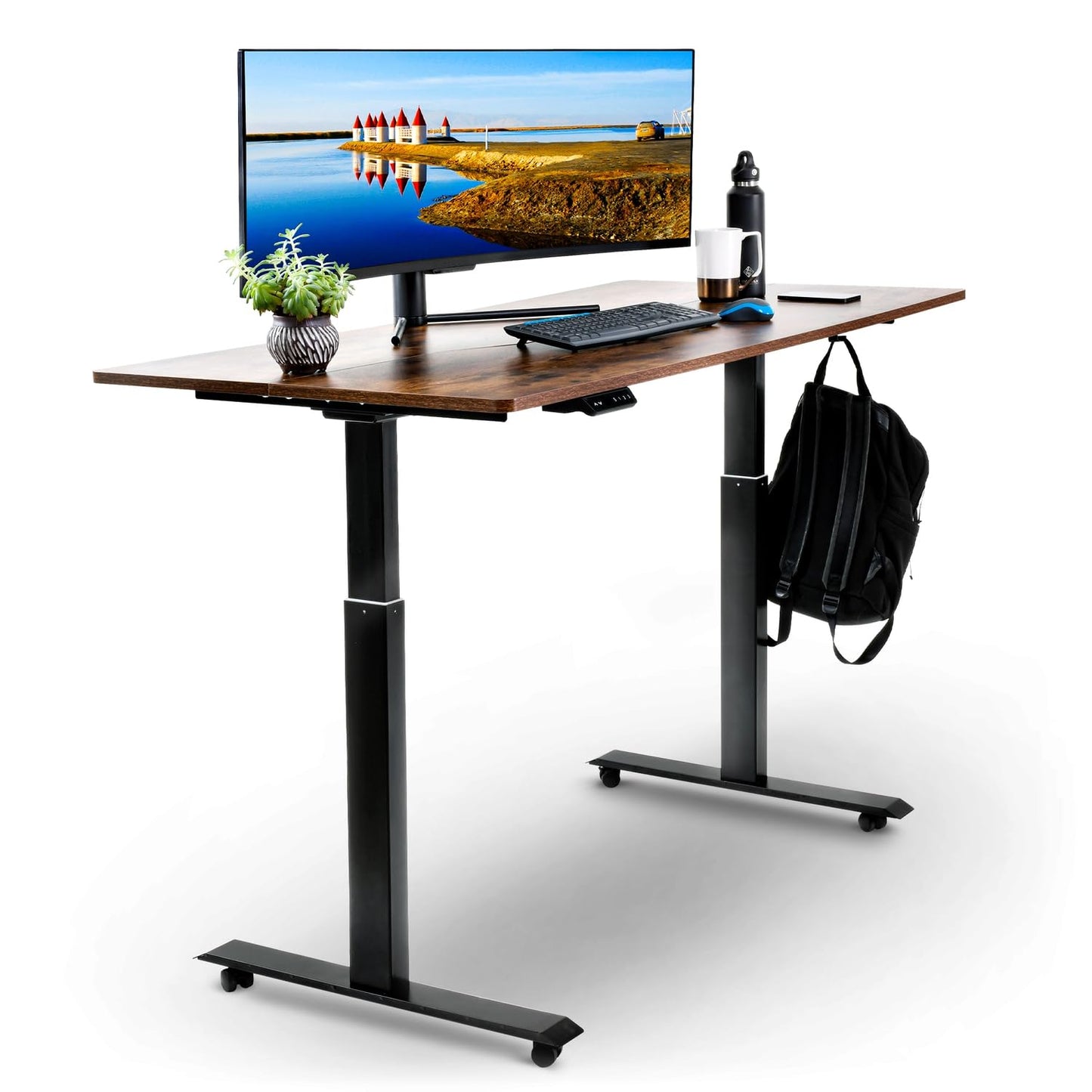 SuperHandy Standing Desk Adjustable Height (63'' x 30'') w/Wireless Charging, USB-C & AC Outlets, 3 Memory Presets - Large Electric Sit-Stand - WoodArtSupply