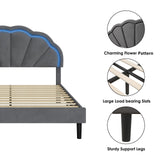 HIFIT Queen Smart LED Upholstered Bed Frame with Adjustable Floral Headboard, Grey HIFIT