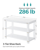 SONGMICS Shoe Rack Bench, 3-Tier Bamboo Shoe Storage Organizer, Entryway Bench, Holds Up to 286 lb, 11.3 x 27.6 x 17.8 Inches, for Entryway Bathroom Bedroom, Cloud White ULBS004W01 SONGMICS