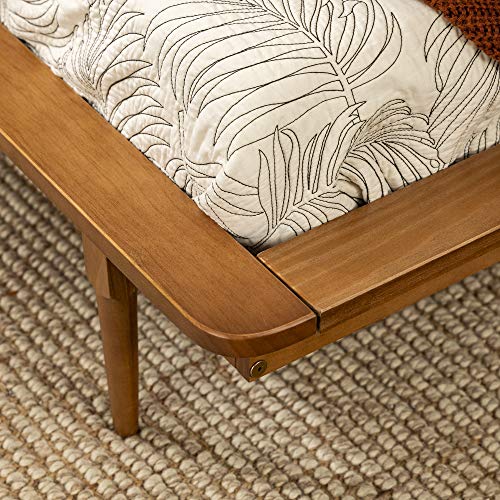 Mid Century Modern Solid Wood Twin Bed Frame with Spindle Headboard in Caramel Walker Edison