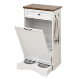 NEWOWNDS Tilt Out Trash Can Cabinet 10 Gallon Hidden Trash Garbage Can Cabinet with Drawer,Waterproof Cutting Board,Pet Proof Hidden Garbage,Pet Feeding Bowls for Kitchen,Laundry Bathroom,White NEWOWNDS