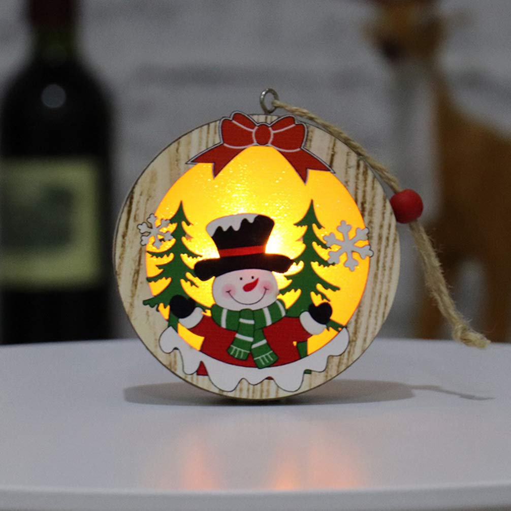 Amosfun 3pcs LED Light Up Christmas Wooden Ornaments Wood Round Shapes with Reindeer Snowman Santa Claus Pattern Hanging Christmas Tree Decoration Christmas Night Lights Amosfun