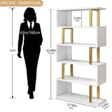SORCEDAS Bookshelf Geometric Bookcase S Shaped Industrial Bookshelf Storage Display Stand Shelf for Living Room Bedroom and Office Room (White, 5 Tier) SORCEDAS