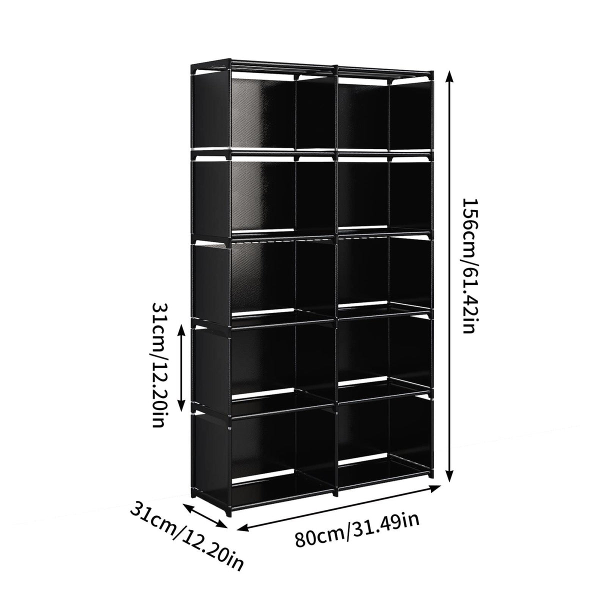 JIUYOTREE 6-Tiers Portable Bookshelf with Fabric Cloth at Back, 10 Cube Closet Storage Organizer Bookcase, Living Room,Study Room,Bedroom, Black JIUYOTREE