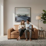 Naomi Home Freya Genuine Leather Loveseat Sofa - Luxurious Comfort, Goose Feather Cushion Filling, Square Arm Design, Sturdy Block Legs, Elegant Tan - Ideal for Living Room, Office, or Bedroom Naomi Home