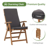 OC Orange-Casual Folding Patio Dining Chair Set of 2, Outdoor Acacia Wooden Reclining Chair w/Armrest & Removeable Cushion, FSC Certified Wood, for Porch, Backyard, Garden, Indoor, Dark Grey OC Orange-Casual