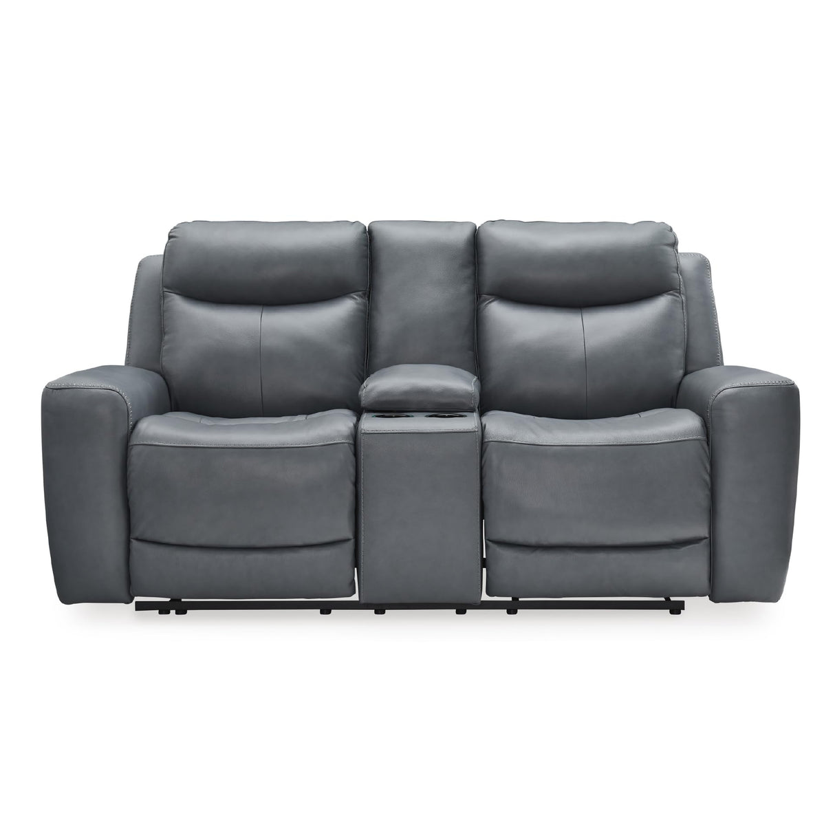 Signature Design by Ashley Mindanao Modern Leather Match Upholstered Power Reclining Loveseat with Console, USB Ports and Cup Holders, Gray Signature Design by Ashley