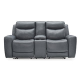 Signature Design by Ashley Mindanao Modern Leather Match Upholstered Power Reclining Loveseat with Console, USB Ports and Cup Holders, Gray Signature Design by Ashley