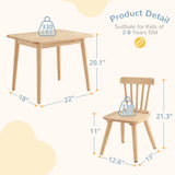 Curipeer Windsor Kids Table and 2 Chair Set, Rubberwood Toddler Table and Chair Set for Art, Play, Craft, Activity, Children Table with Non-Slip Legs/Round Edge Design, Natural Wood Curipeer