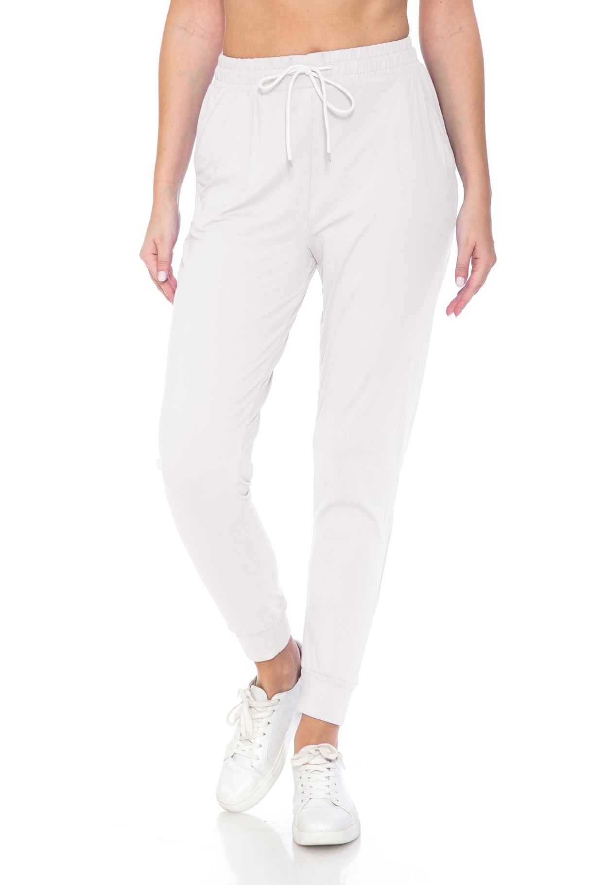 Leggings Depot Womens Relaxed fit Jogger Pants - Track Cuff Sweatpants with Pockets, White, 1X Leggings Depot