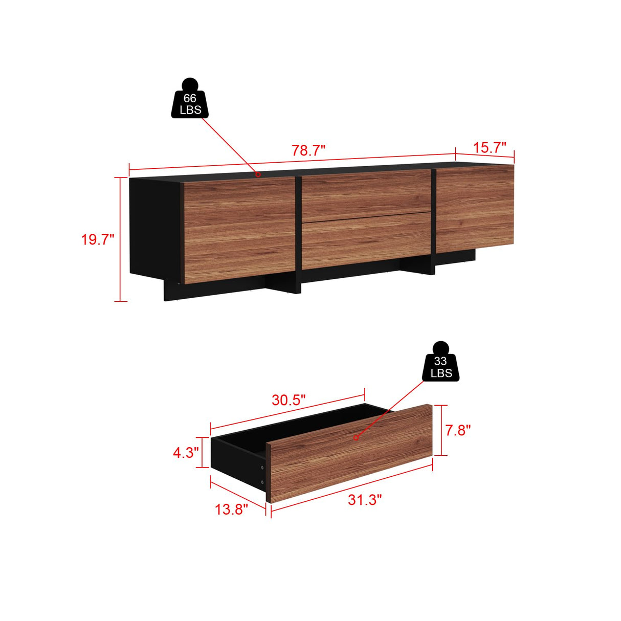 ECACAD 78.7" Modern TV Stand for TVs up to 80", Two-Tone Entertainment Center Media Console TV Table with 2 Drawers, 2 Doors & Hidden Compartments, Brown and Black ECACAD