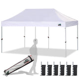 Eurmax USA 10'x20' Pop Up Canopy Tent Commercial Instant Canopies with Heavy Duty Roller Bag,Bonus 6 Sand Weights Bags (White) Eurmax