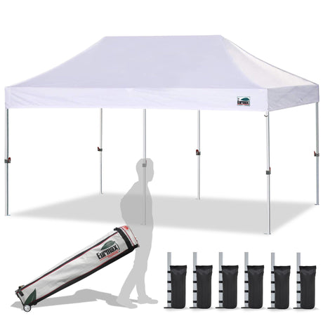 Eurmax USA 10'x20' Pop Up Canopy Tent Commercial Instant Canopies with Heavy Duty Roller Bag,Bonus 6 Sand Weights Bags (White) Eurmax