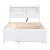Harper & Bright Designs Full Size Platform Bed with Trundle, Drawers and Bookcase Headboard with USB Plugs, Hardwood Full Size Bed Frame, No Box Spring Needed - White Harper & Bright Designs