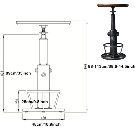 BOKKOLIK Industrial Bistro Bar Table 38.6-44.4inch Height Adjustable Farmhouse Pub Table for Kitchen Dinning Room Office Swivel Wooden Top BOKKOLIK