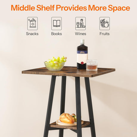 HOOBRO Rustic Brown 2-Tier High Top Pub Table with Storage and Easy Assembly HOOBRO