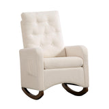 GarveeHome Upholstered Rocking Chair Accent Chair, Nursery Rocking Chairs in Teddy Fabric with High Backrest, Side Pocket and Rubber Wood Legs, Comfy Nursing Chair for Living Room, Gray (White) GarveeHome